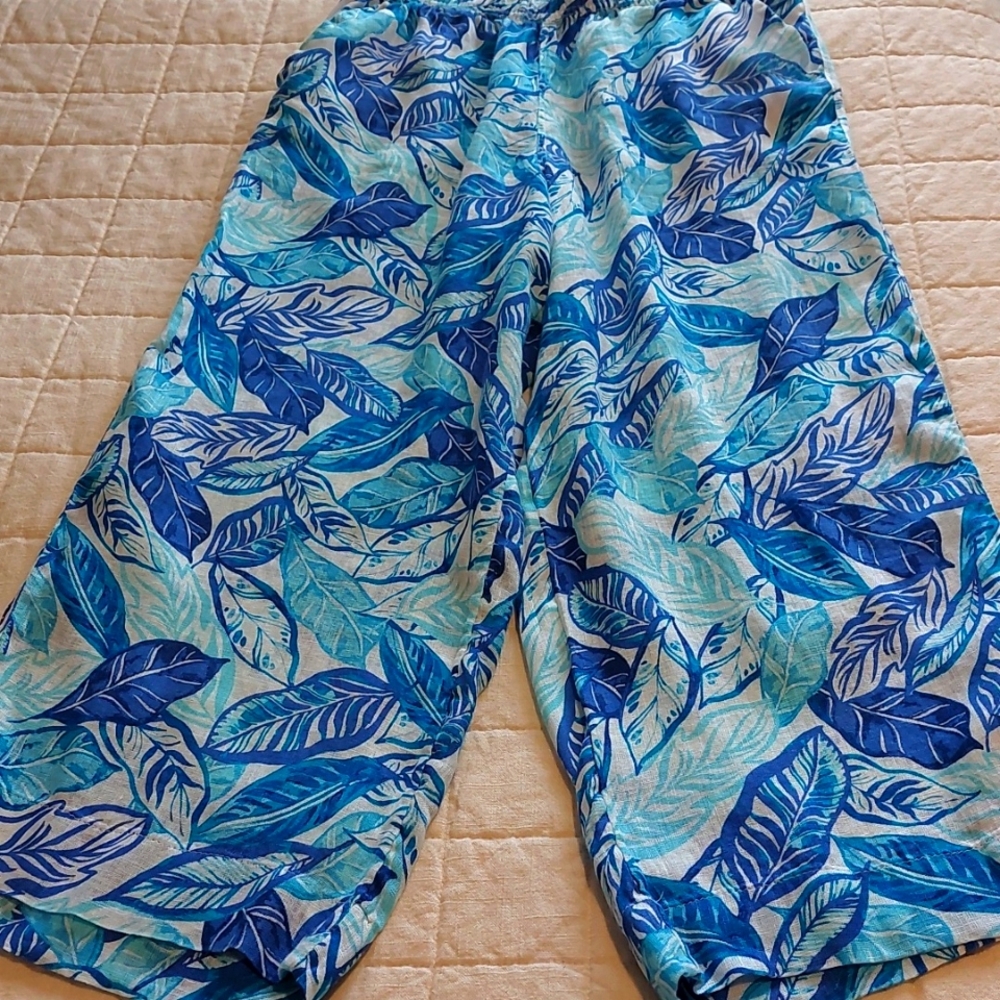 Sigrid Olsen Blue Leaves Linen Pants